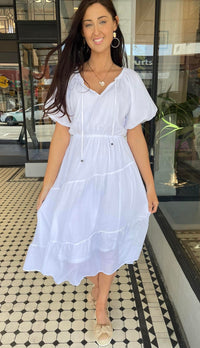 Endless Summer Bubble Sleeve Midi Dress White