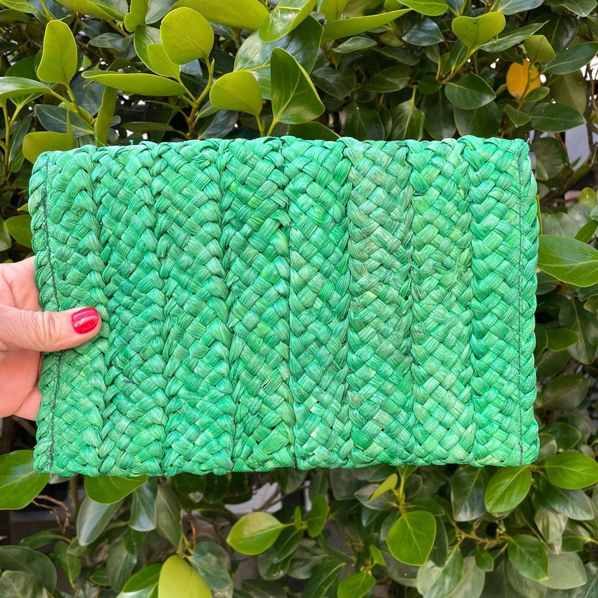 Bag027 Jute Rata Clutch Green