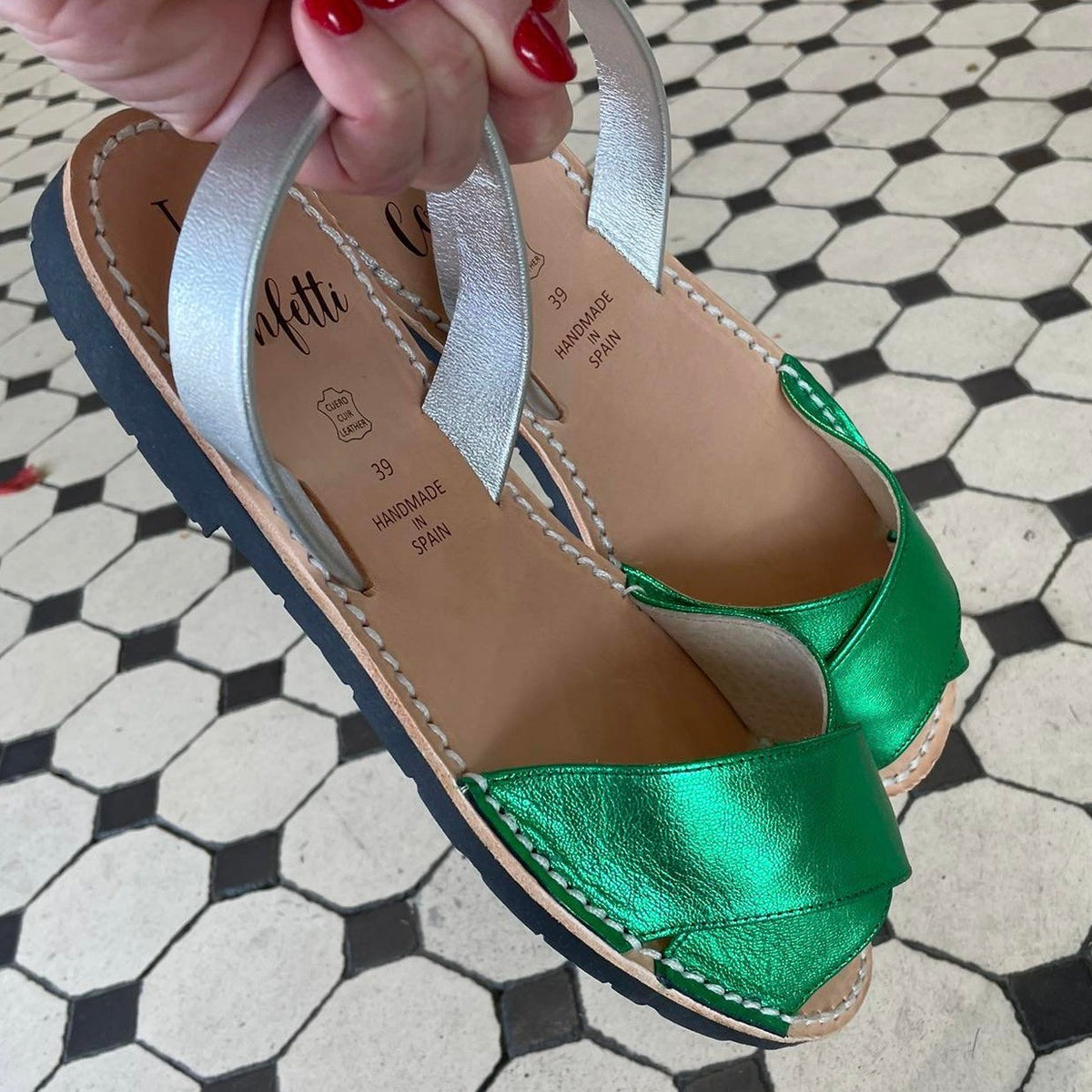 LA x Confetti Crossover Peep Toe Green Metallic