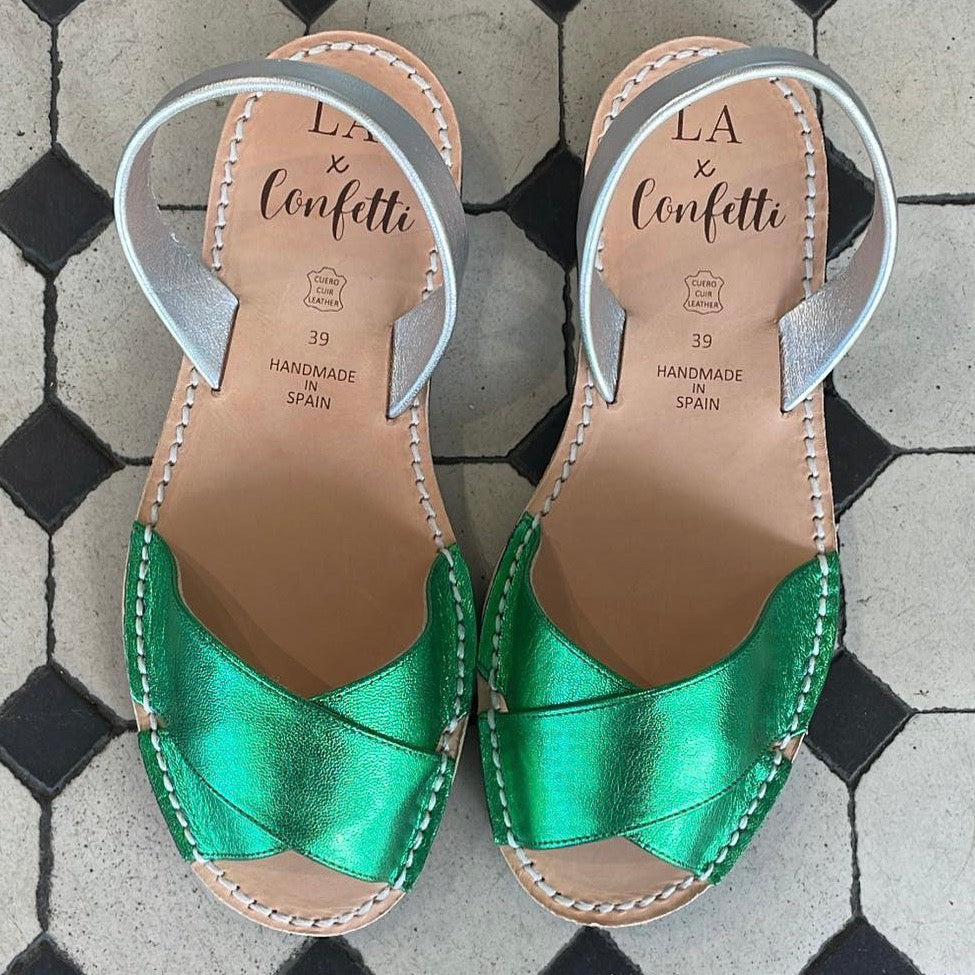 LA x Confetti Crossover Peep Toe Green Metallic