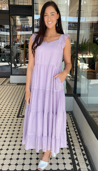 Iris Textured Tiered Midi Dress Lilac