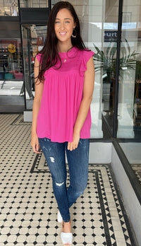 Holly Ruffled Cap Sleeve Top Hot Pink