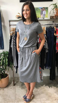 Bex Tie Waist Midi Dress  CHARCOAL MARLE