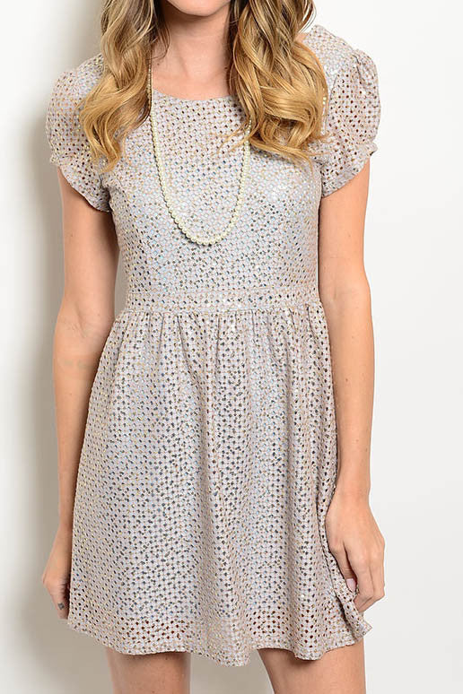 Eyelet Sequins Fit and Flare Dress