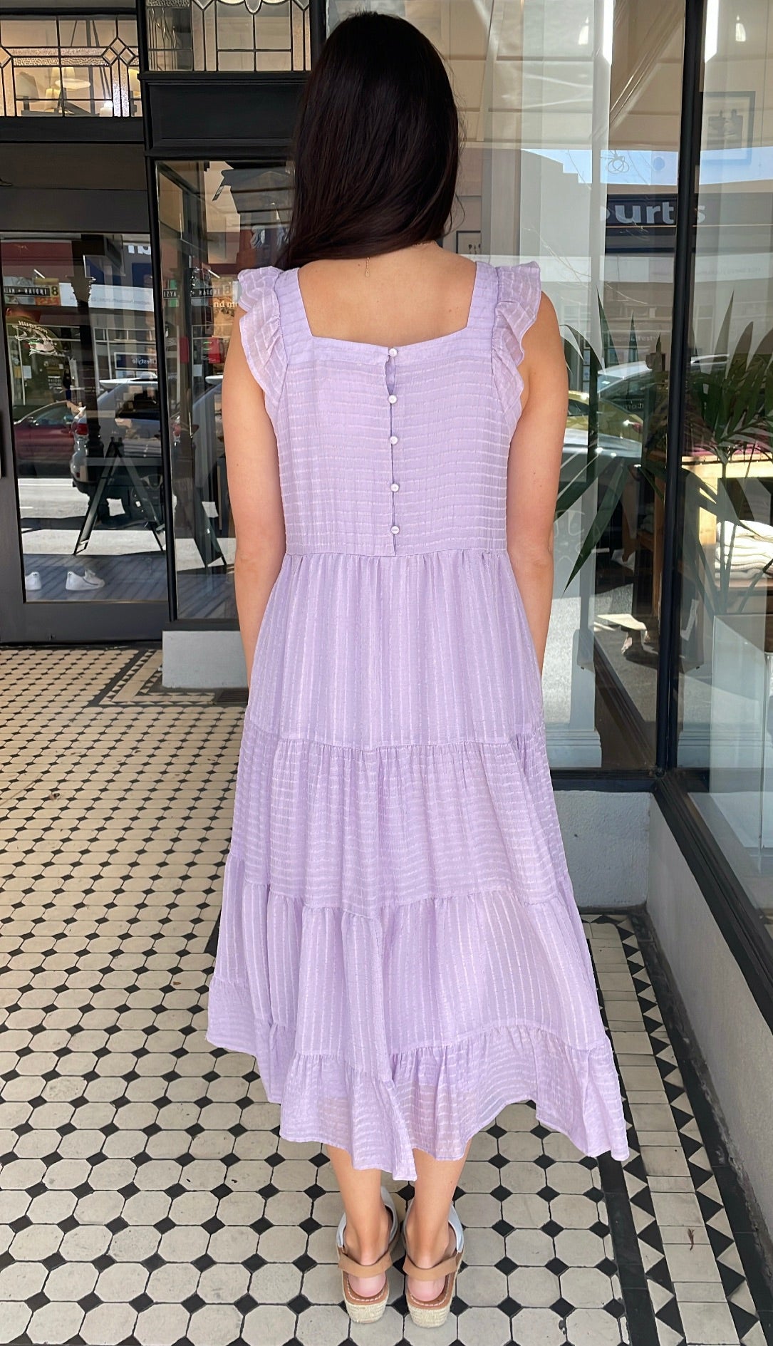 Iris Textured Tiered Midi Dress Lilac