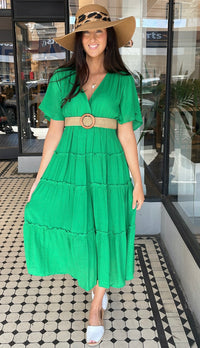 Val Textured Tiered Midi Dress Kelly Green