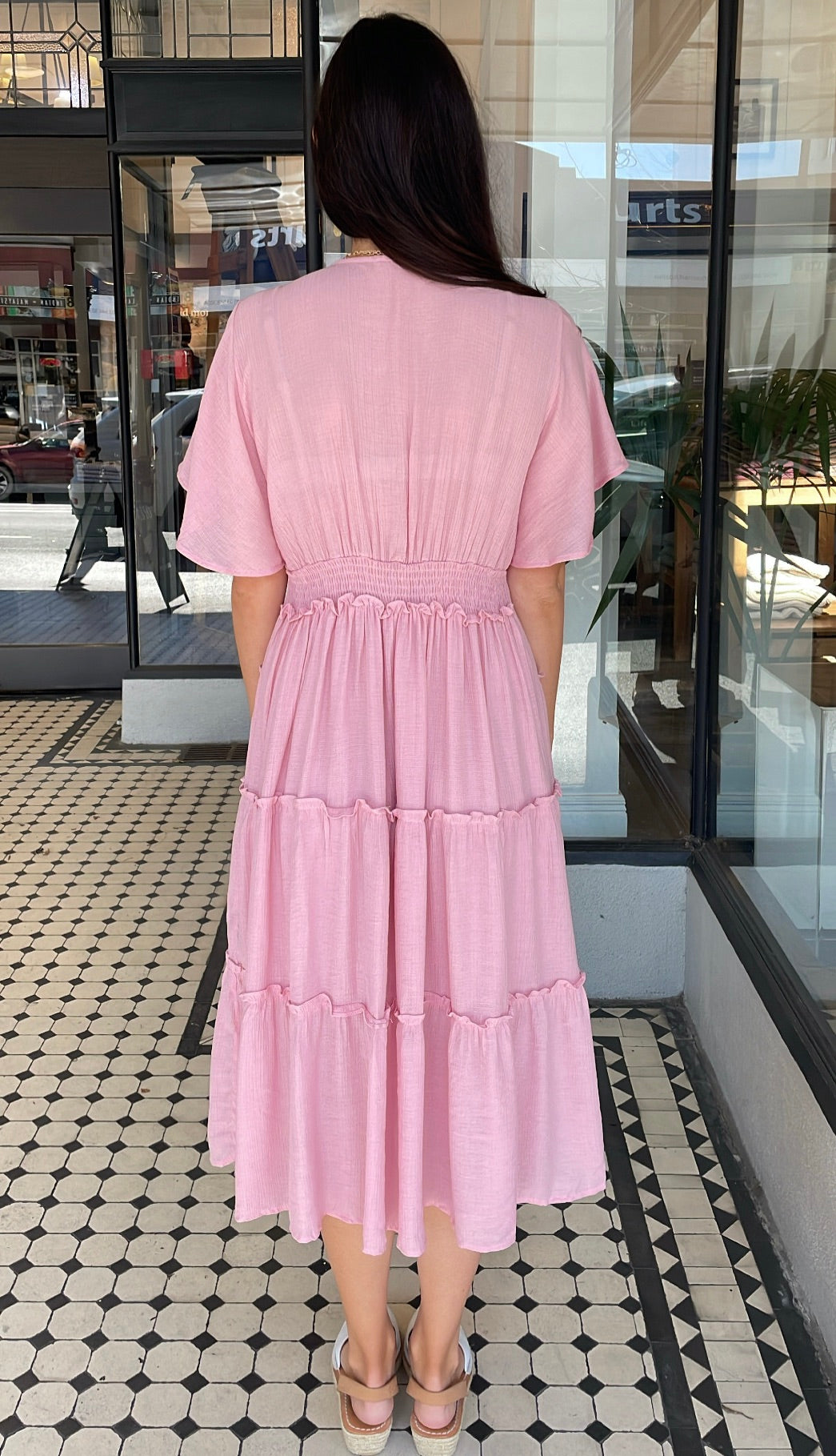 Val Textured Tiered Midi Dress Dusty Pink