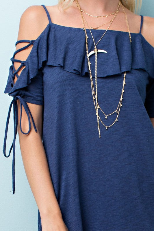 Jules Ruffle & Tie Top  NAVY