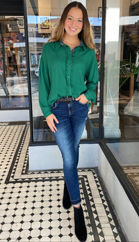 Lindsay Linen Button Down Blouse Kelly Green