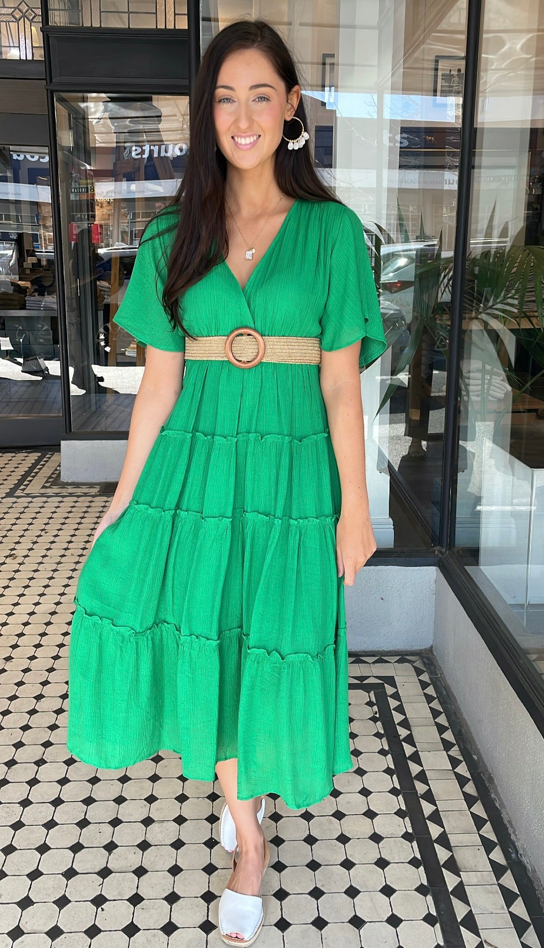 Val Textured Tiered Midi Dress Kelly Green