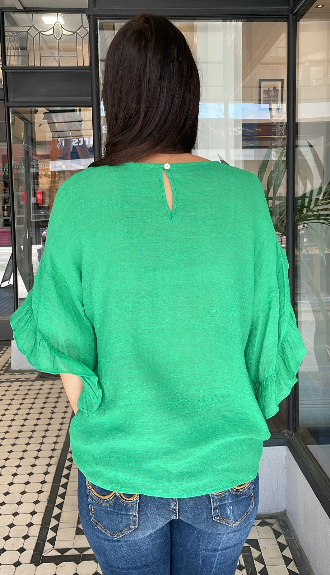 Alexa Ruffle Sleeve Top Kelly Green