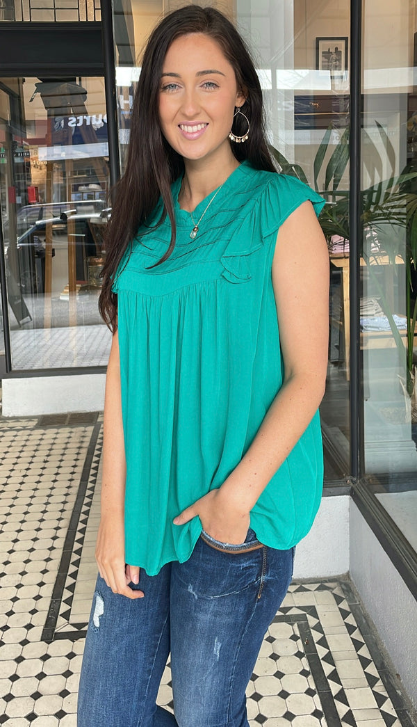 Holly Ruffled Cap Sleeve Top Green