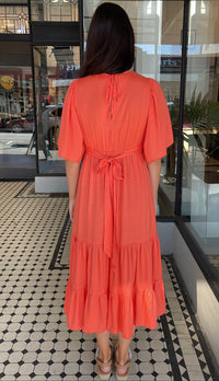 Tia V-Neck Tiered Midi Dress Tangerine