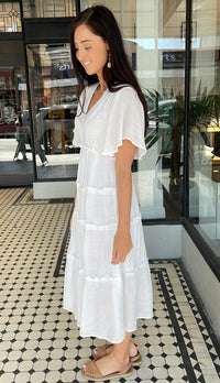 Val Textured Tiered Midi Dress White