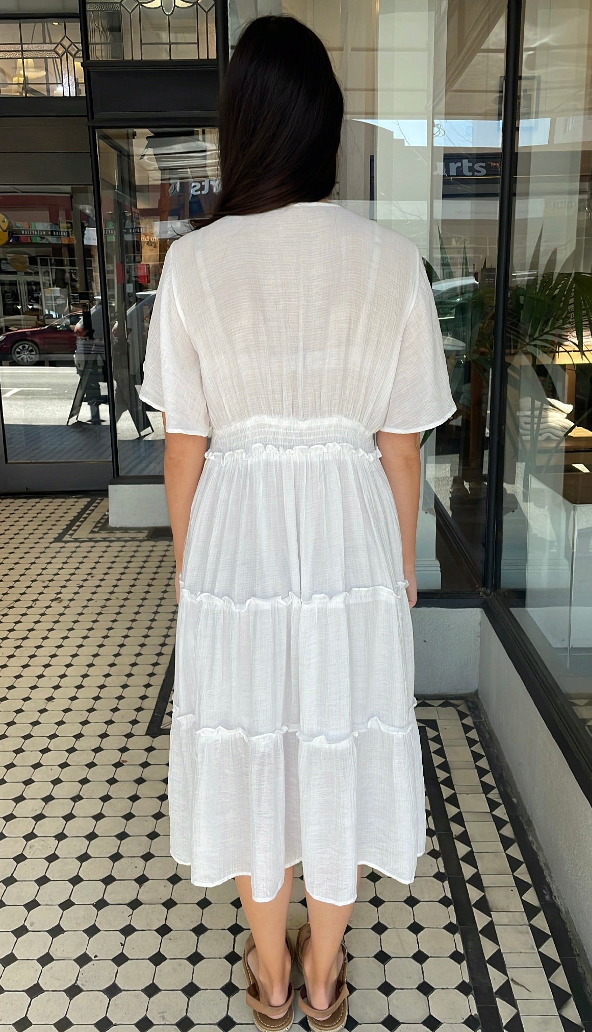 Val Textured Tiered Midi Dress White