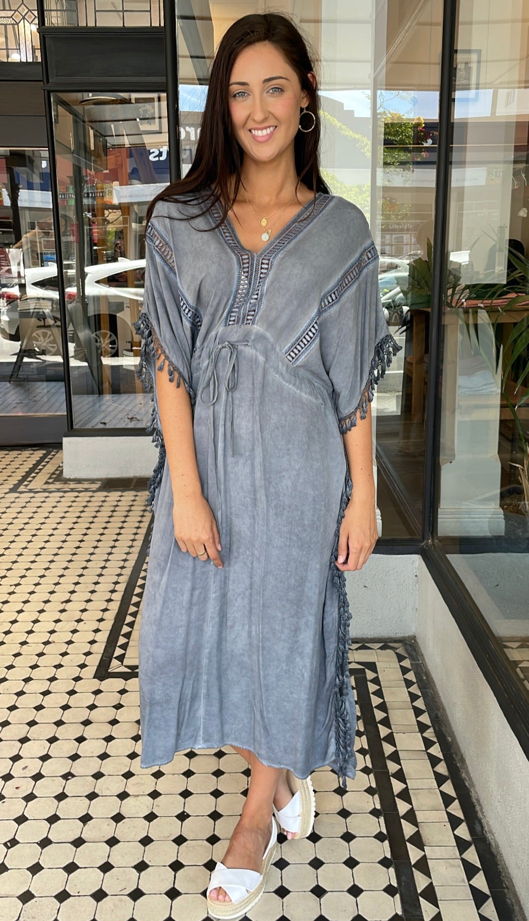 Summer Boho Kaftan Washed Blue