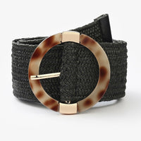 Belt021 Woven Belt Tort Circle Buckle Black