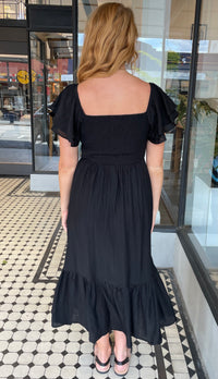 Gabriela Square Neck Ruffle Sleeve Dress Black
