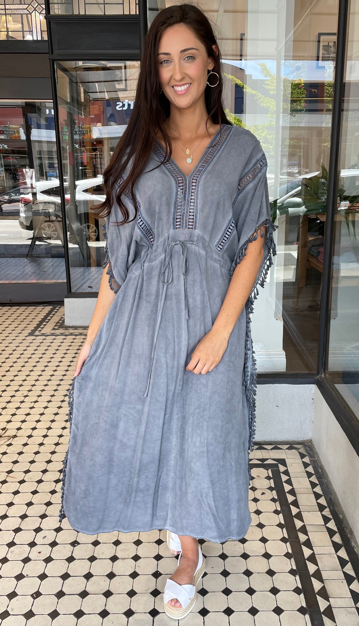 Summer Boho Kaftan Washed Blue