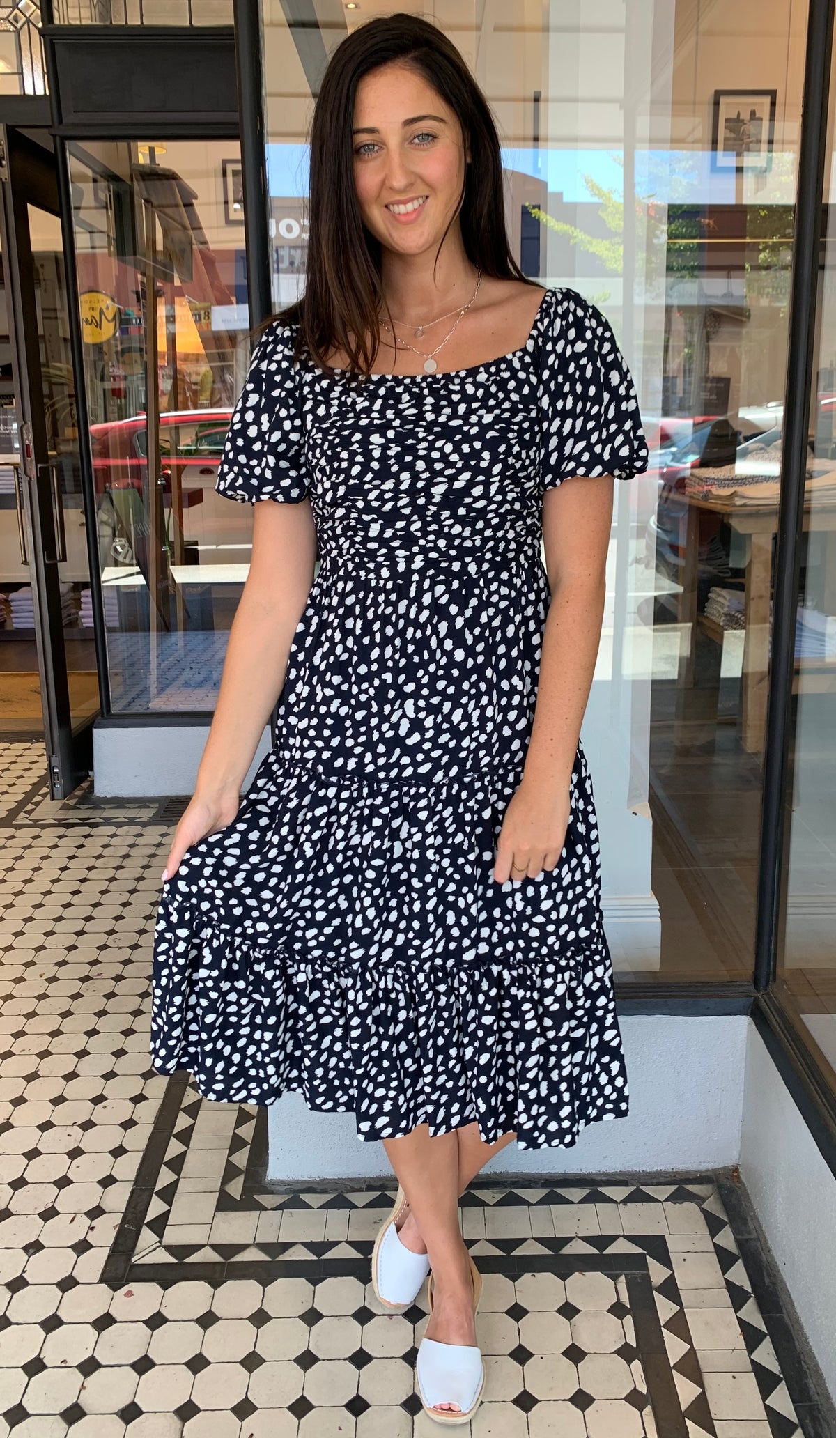 Pebbles Tiered Midi Dress Navy