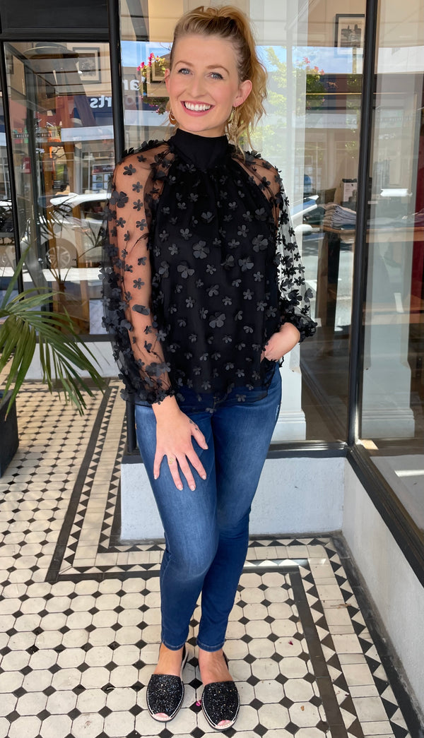 Ophelia Organza Flower Top Black