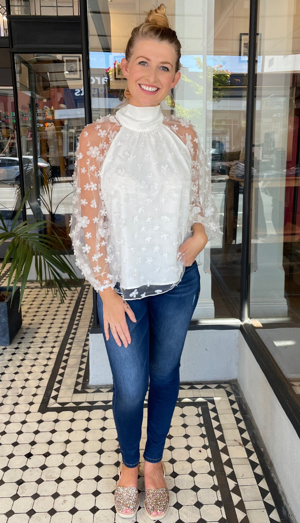 Ophelia Organza Flower Top White