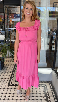 Gabby Gold Stripe Midi Dress Pink