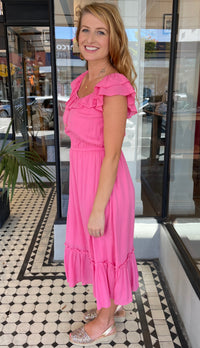 Gabby Gold Stripe Midi Dress Pink