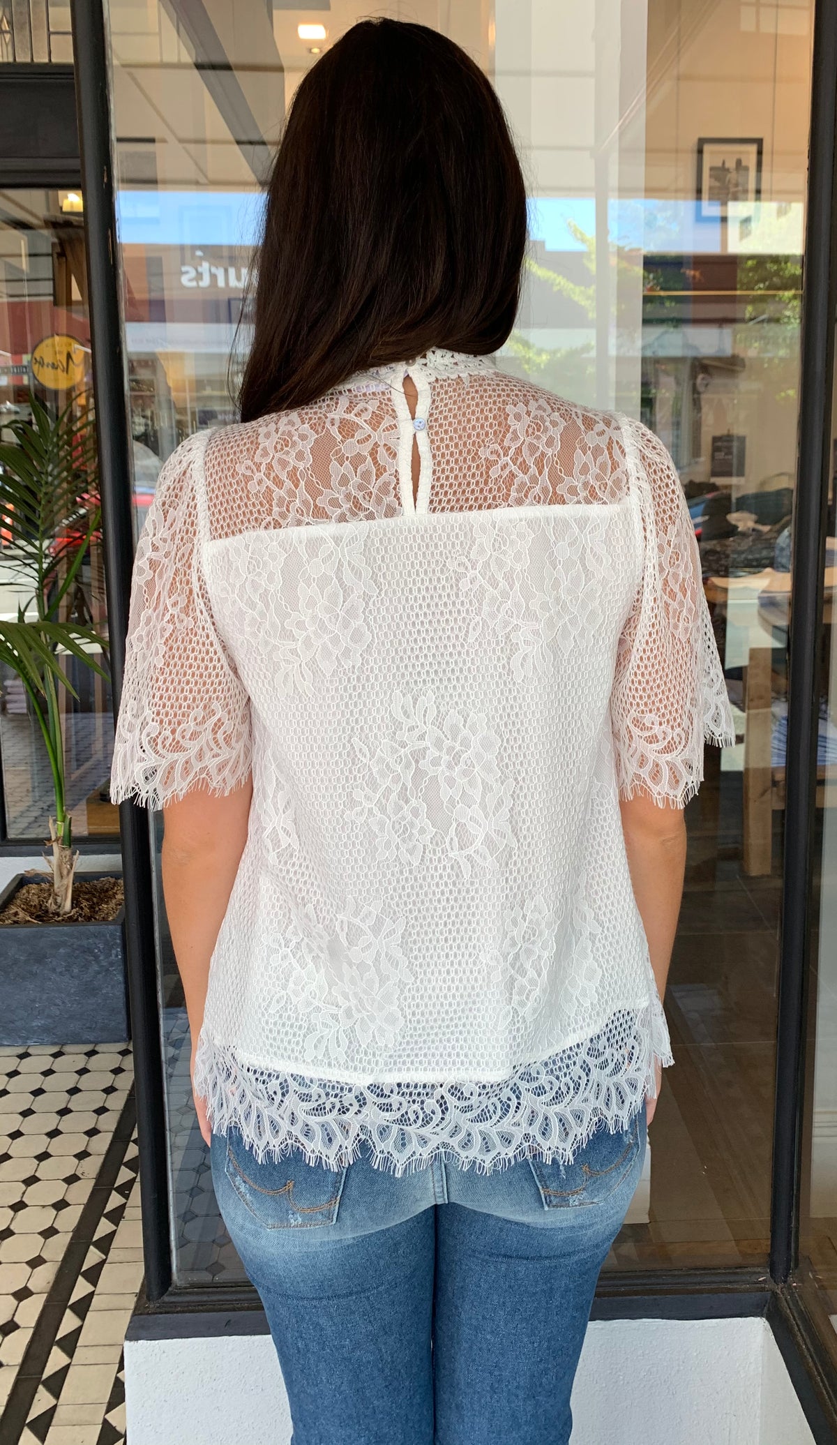 Gia High Neck Lace Top White