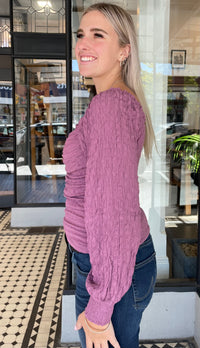 Riot Long Sleeve Rouched Top Dusty Lilac