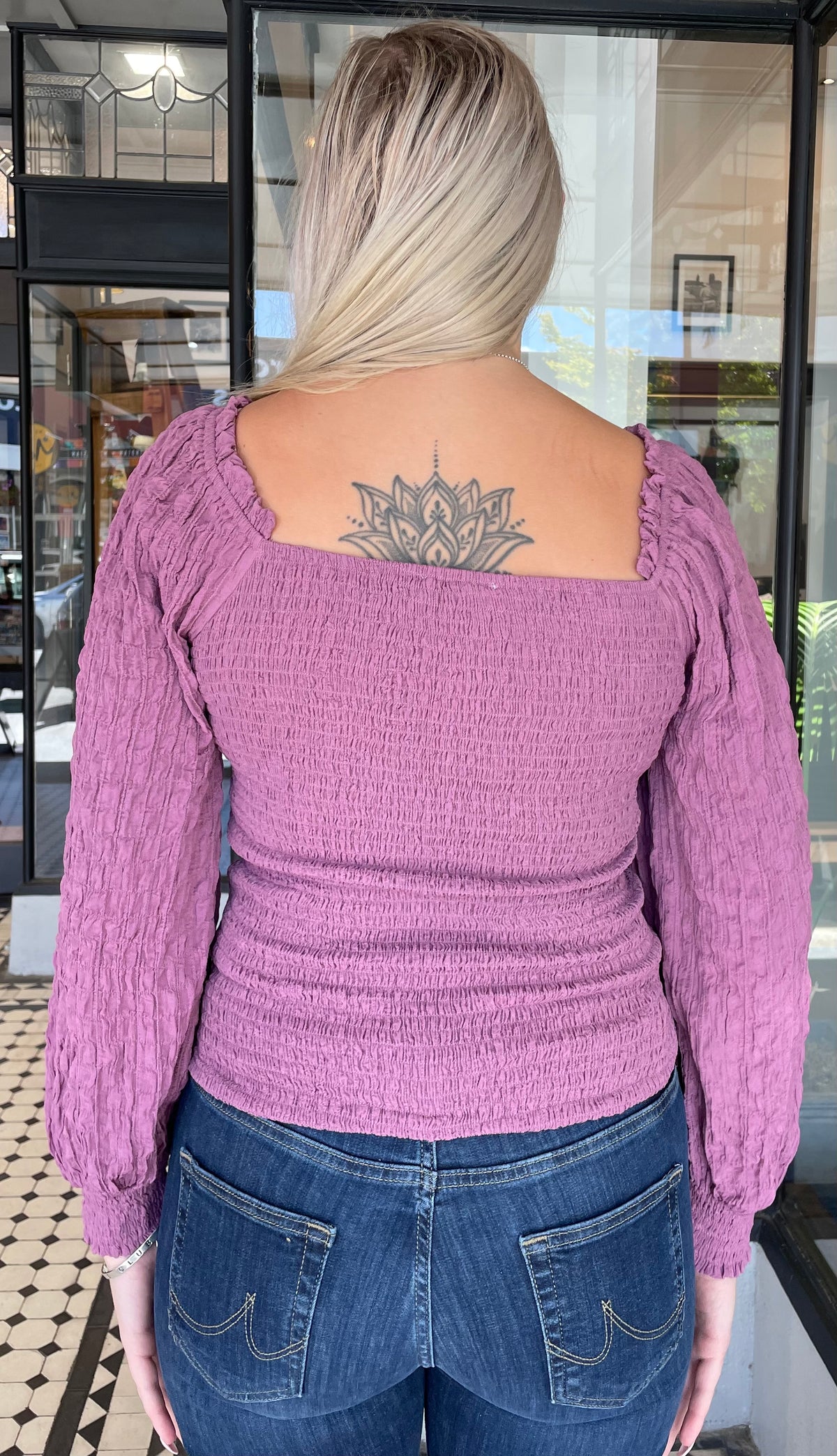 Riot Long Sleeve Rouched Top Dusty Lilac