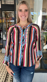 Baja Embroidered Long Sleeve Top Multi Stripe