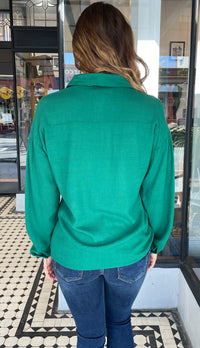 Lindsay Linen Button Down Blouse Forrest Green