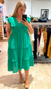 Jayla Ruffled Tiered Midi Dress Soft Green