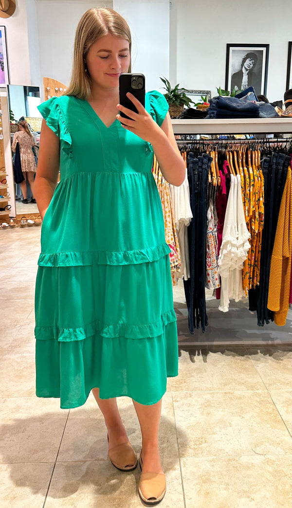 Jayla Ruffled Tiered Midi Dress Soft Green