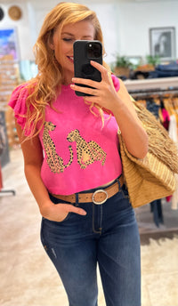 Cheetah Knit Crop Top Hot Pink