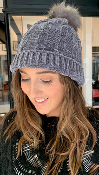 UBH018 Chenille Fabric Beanie Grey