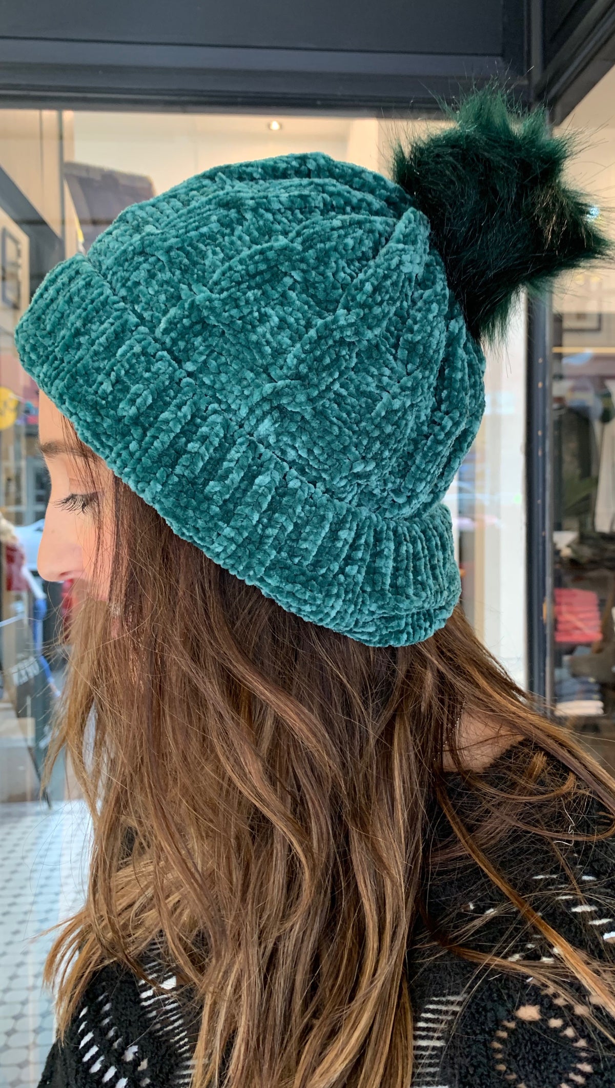 UBH018 Chenille Fabric Beanie Forrest Green