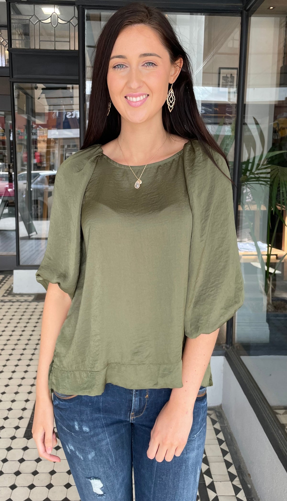 Amalia Balloon Sleeve Top Olive