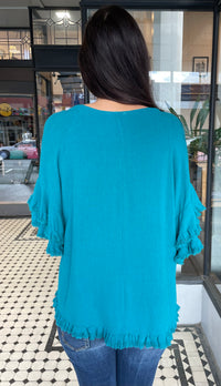 Jess Layered Sleeve Top Washed Teal