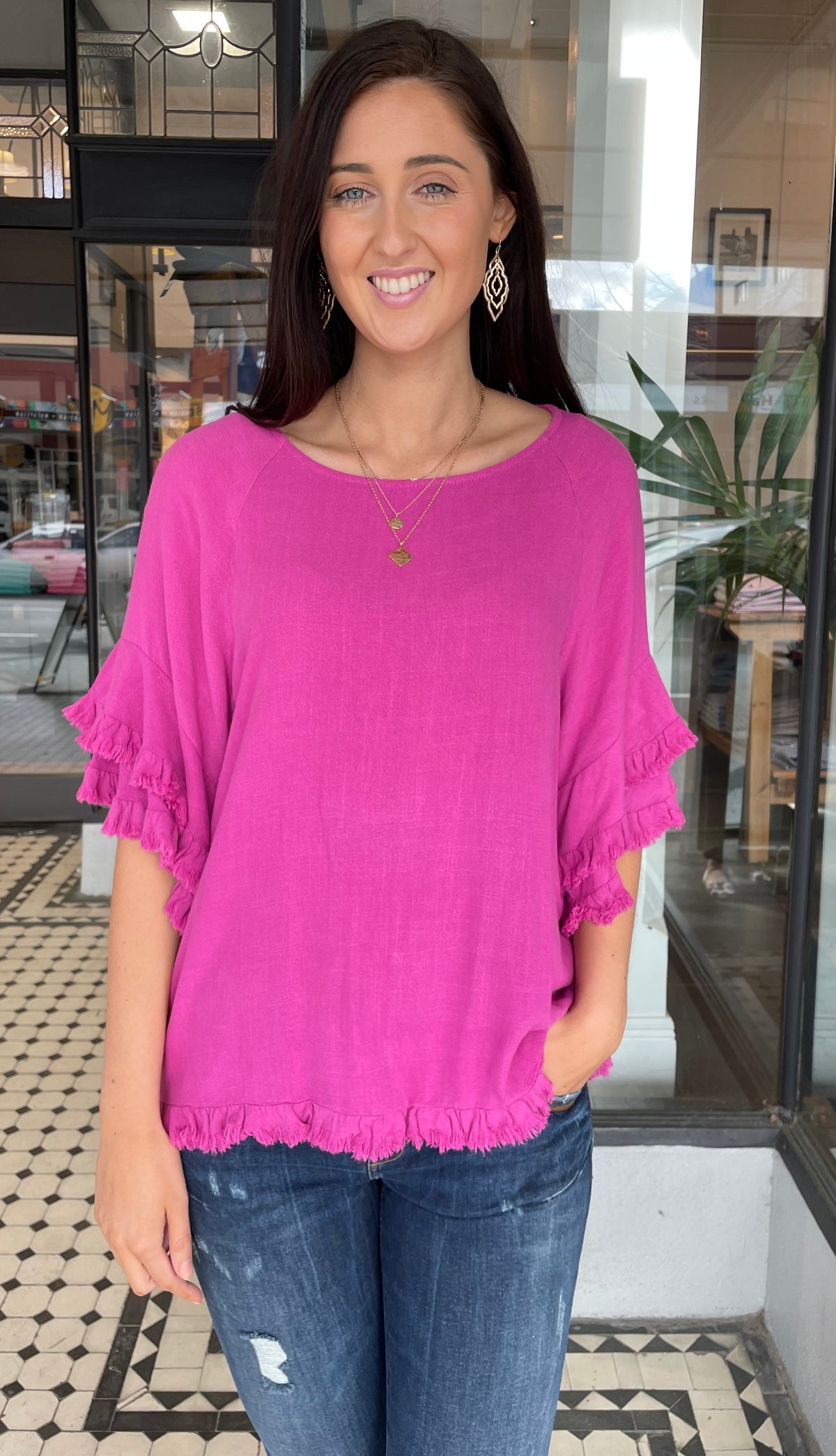 Jess Layered Sleeve Top Berry