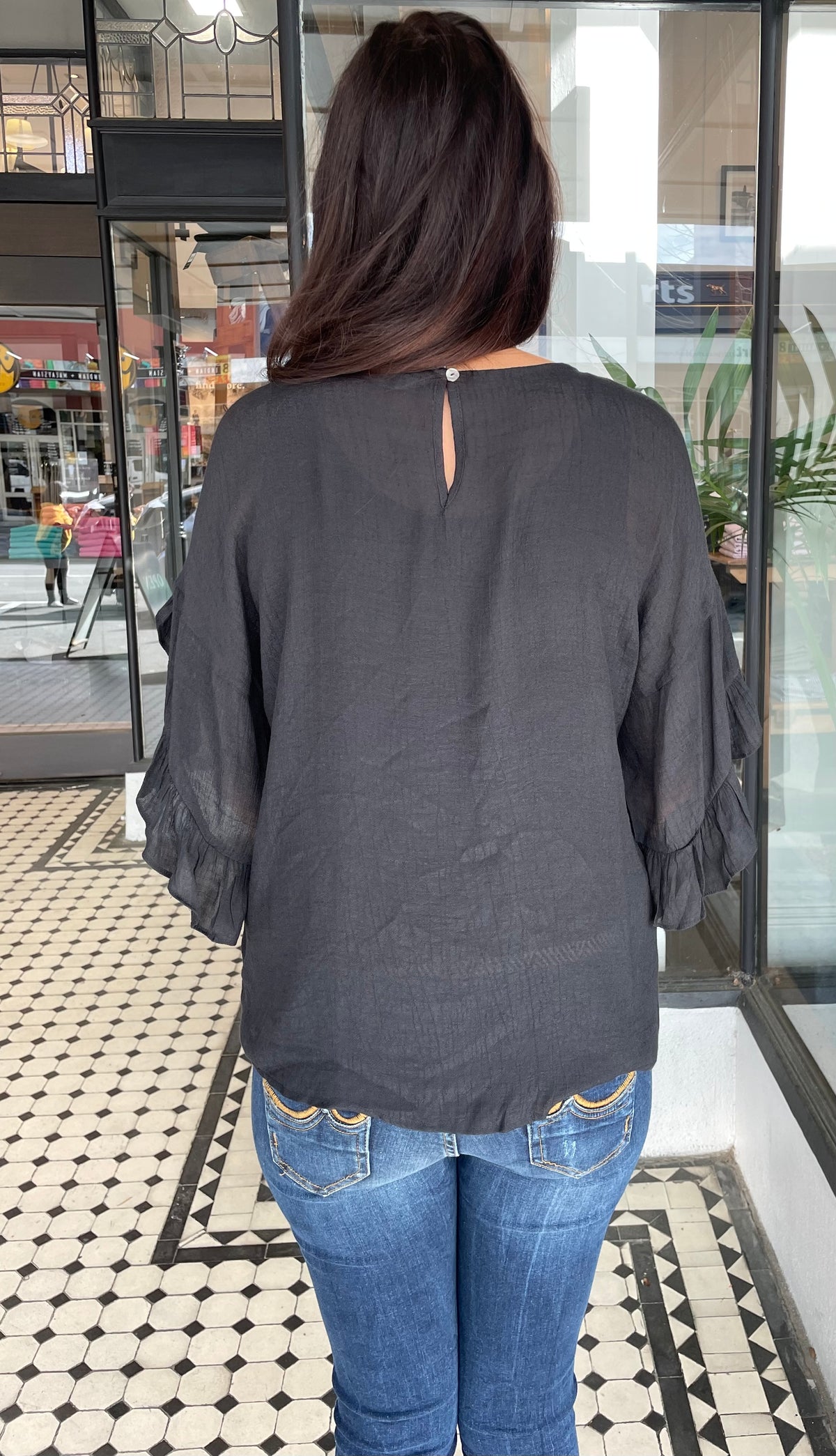 Alexa Ruffle Sleeve Top Black