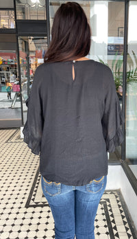 Alexa Ruffle Sleeve Top Black