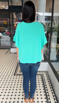 Jaz Ruffle Sleeve Top Emerald Mint