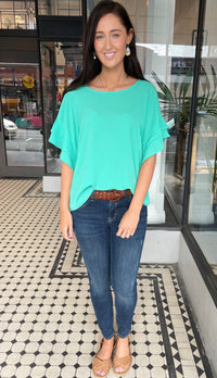 Jaz Ruffle Sleeve Top Emerald Mint