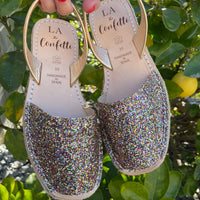 LA x Confetti Mini Jute Wedge Multi Gold Glitter