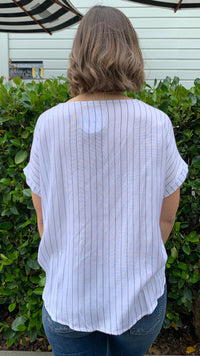 Lexi Embroidered Pinstripe Top Off White