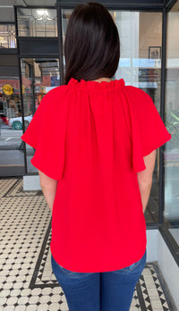 Lisa V Neck Flutter Sleeve Top Red