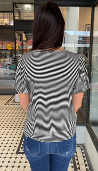 Sabrina Striped Puff Sleeve Top Black