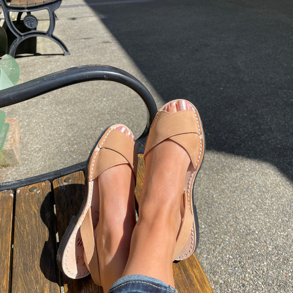 LA x Confetti Crossover Peep Toe Tan Nubuck